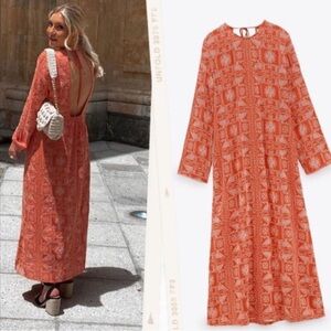 Zara Embroidered Aztec Coral Dress​